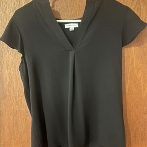Calvin Klein Black V-Neck Flutter Sleeve Blouse